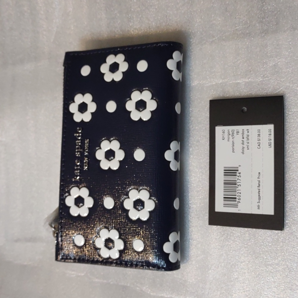 Kate Spade Dark Blue and White Floral Wallet